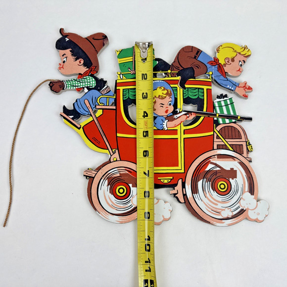 Vintage The Dolly Toy Co Cowboy Western Stage Coach Nursery Wall Plaque 1958 Set - Picture 12 of 16